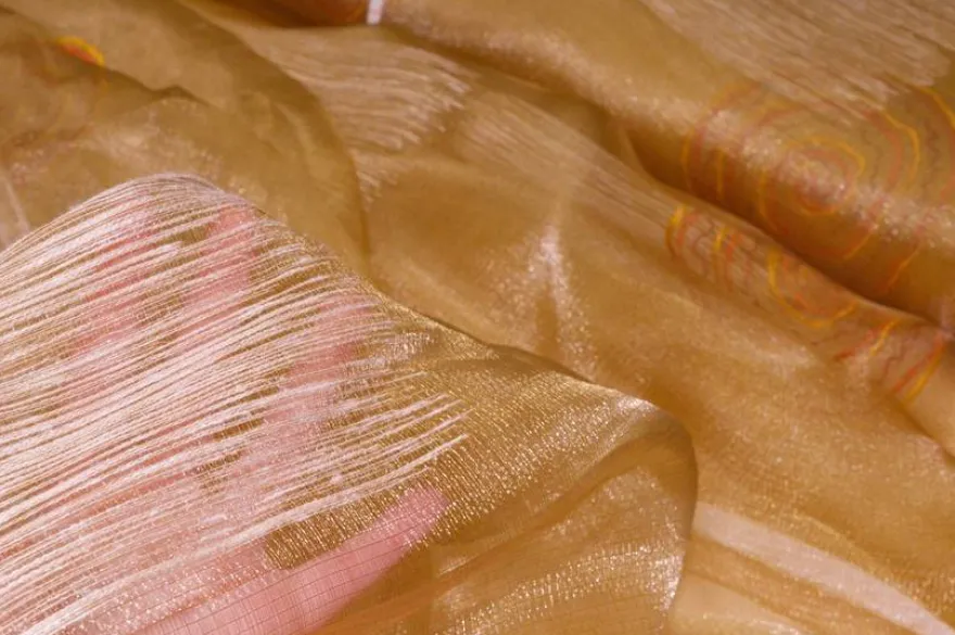 TESSUTO TENDA ORGANZA RICAMATA GIALLO/ARANCIO