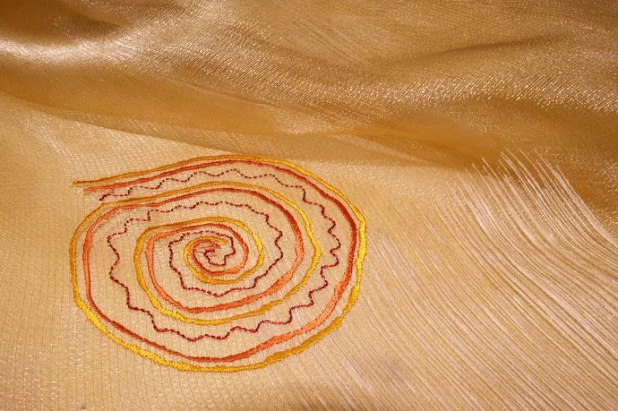 TESSUTO TENDA ORGANZA RICAMATA GIALLO/ARANCIO