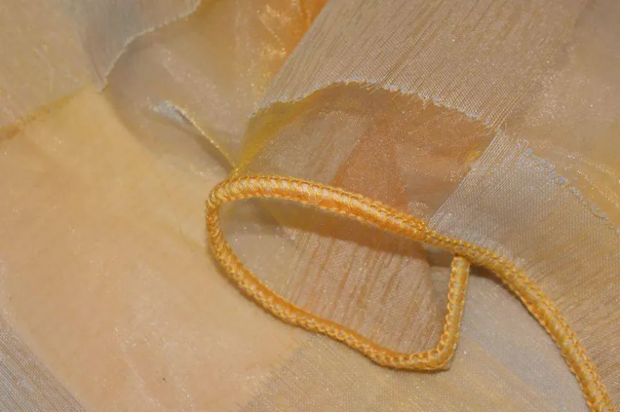 TESSUTO TENDA ORGANZA SCACCO ARANCIO CANGIANTE AZZURRO