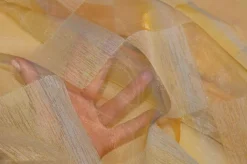 TESSUTO TENDA ORGANZA SCACCO ARANCIO CANGIANTE AZZURRO