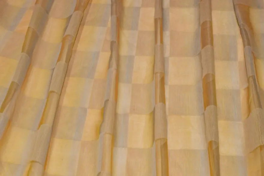 TESSUTO TENDA ORGANZA SCACCO ARANCIO CANGIANTE AZZURRO