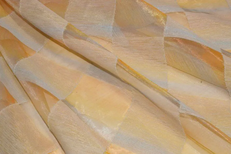 TESSUTO TENDA ORGANZA SCACCO ARANCIO CANGIANTE AZZURRO