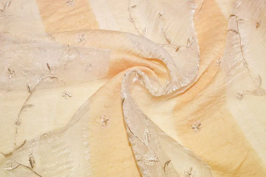 TESSUTO TENDA ORGANZA STROPIACCIATA RICAMO FLOREALE ORO