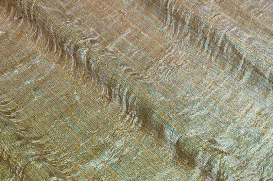 TESSUTO TENDA ORGANZA STROPICCIATA AZZURRO/ORO