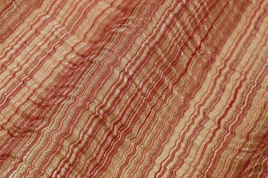TESSUTO TENDA ORGANZA STROPICCIATA ROSSA E ORO