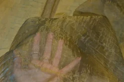 TESSUTO TENDA ORGANZA STROPICCIATA SFUMATO GIALLO E BLU
