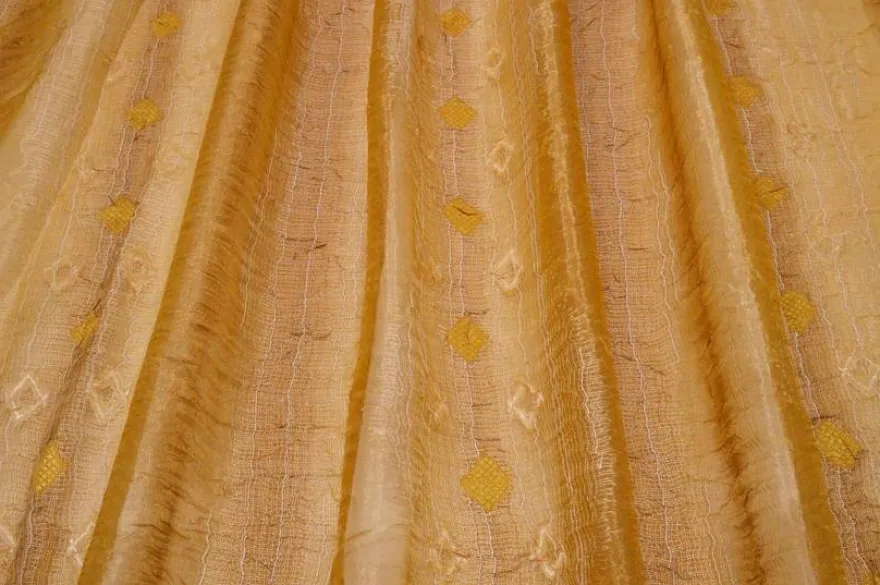 TESSUTO TENDA ORGANZA STROPICCIATA RICAMATA GIALLO/ORO