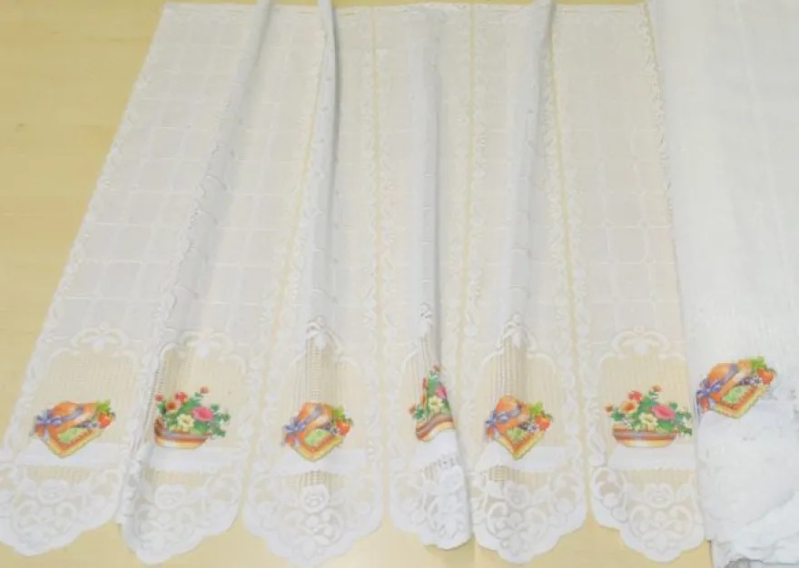 TESSUTO TENDA RICAMATA CON DISEGNO VASO FIORI