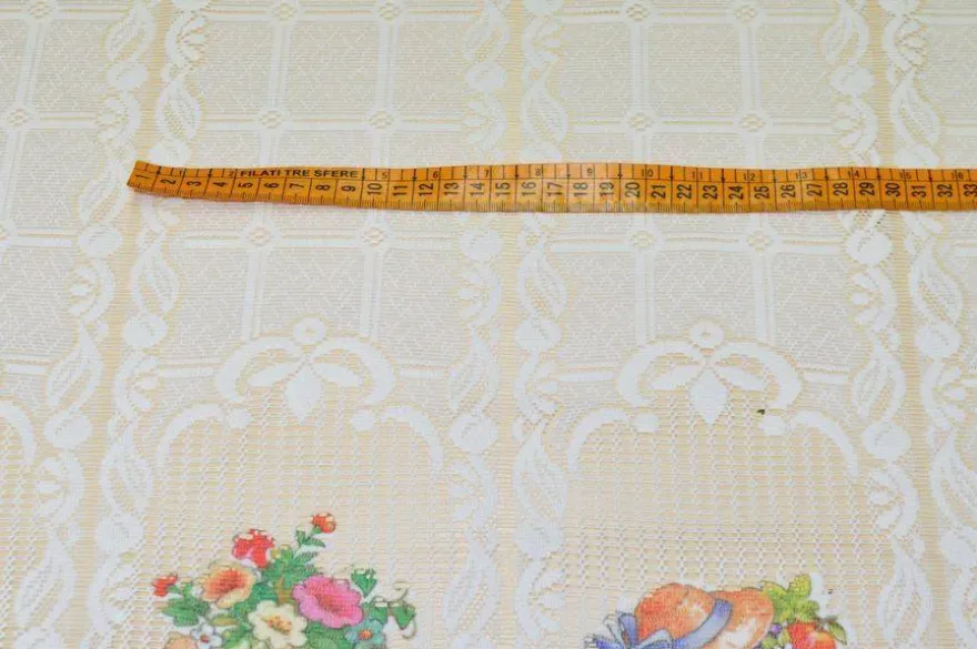 TESSUTO TENDA RICAMATA CON DISEGNO VASO FIORI