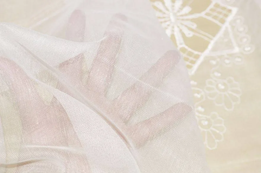 TESSUTO TENDA TULLE CON RICAMO PANNA