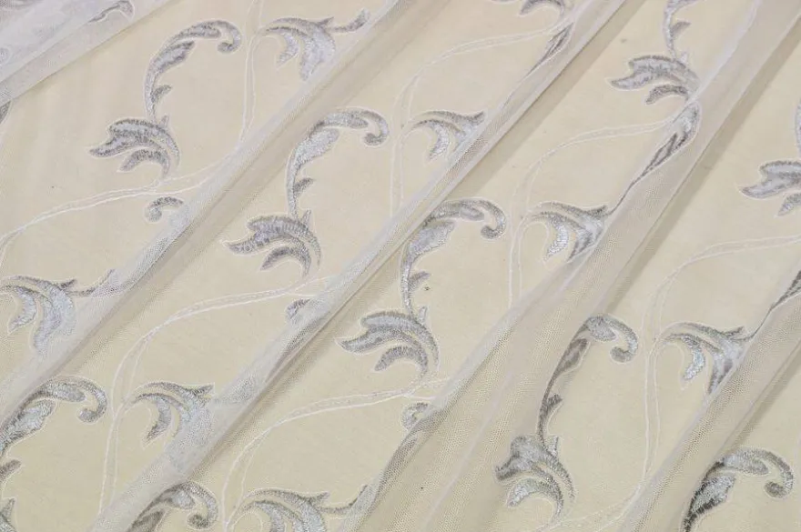 TESSUTO TENDA TULLE RICAMATO GRIGIO