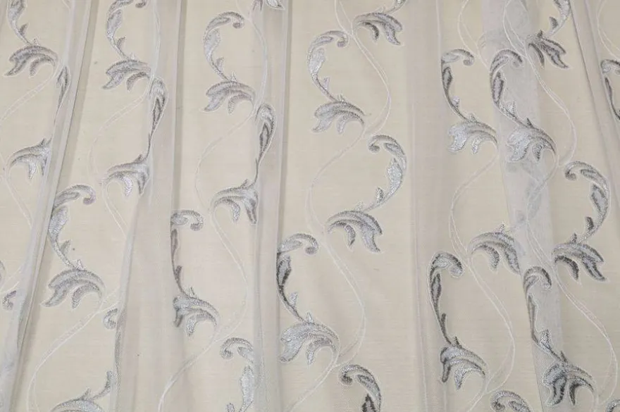 TESSUTO TENDA TULLE RICAMATO GRIGIO