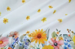 TESSUTO TOVAGLIA PURO COTONE DISEGNO FIORI MULTICOLOR