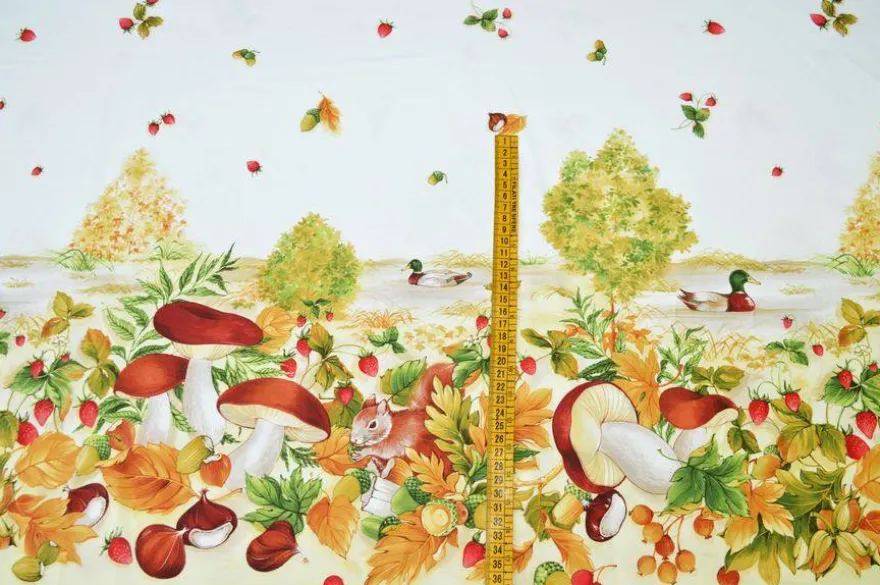 TESSUTO TOVAGLIA PURO COTONE DISEGNO FUNGHI