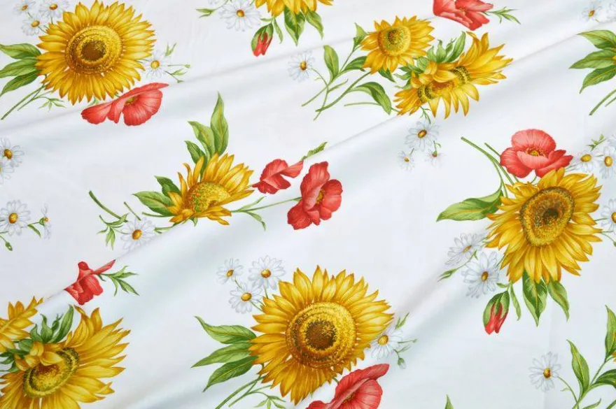 TESSUTO TOVAGLIA PURO COTONE DISEGNO GIRASOLI