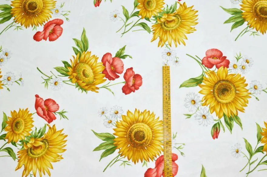 TESSUTO TOVAGLIA PURO COTONE DISEGNO GIRASOLI