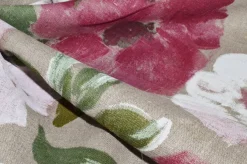 TESSUTO TOVAGLIA PURO LINO FANTASIA FLOREALE FONDO ECRU