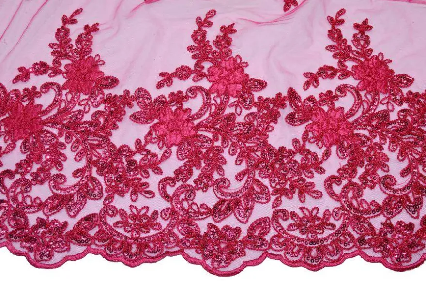 TESSUTO TULLE RICAMATO CON PAILLETTES