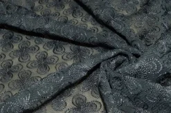 TESSUTO TULLE RICAMATO GRIGIO ELASTICIZZATO