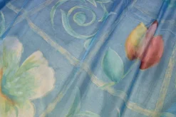 TESSUTO VELO STAMPA FIORE FONDO AZZURRO
