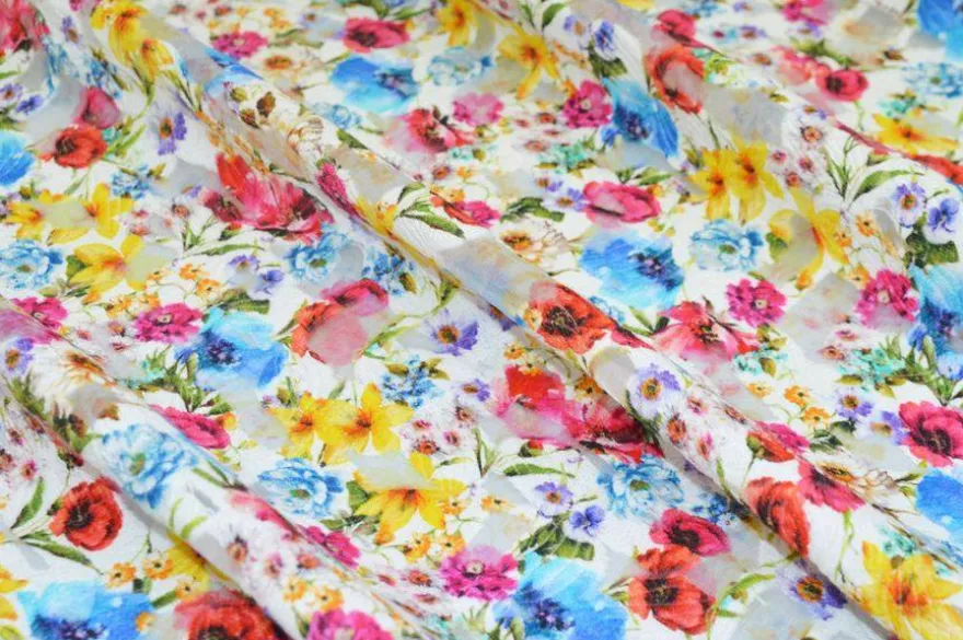 TESSUTO VISCOSA DEVORE' FIORE MULTICOLOR