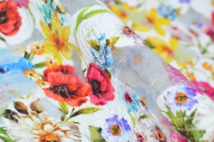 TESSUTO VISCOSA DEVORE' FIORE MULTICOLOR