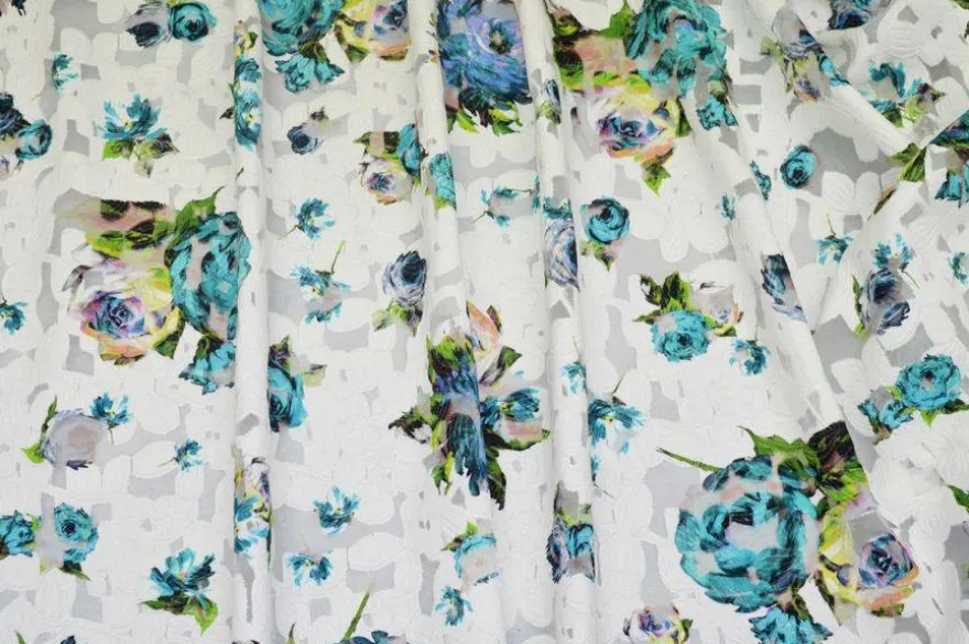 TESSUTO VISCOSA DEVOREH FIORE AZZURRO