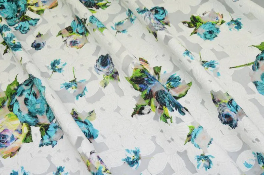 TESSUTO VISCOSA DEVOREH FIORE AZZURRO