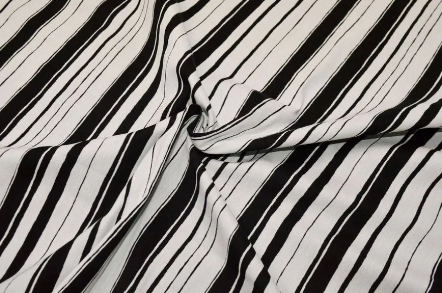 TESSUTO VISCOSA DOUBLE STREATCH RIGONE BIANCO NERO