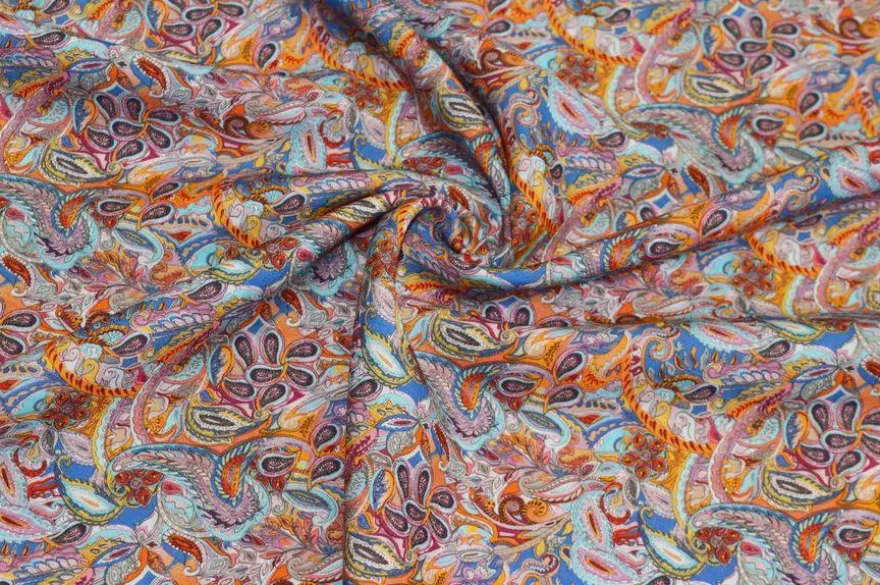 TESSUTO VISCOSA/LINO FANTASIA CASHMERE ARANCIO BLU