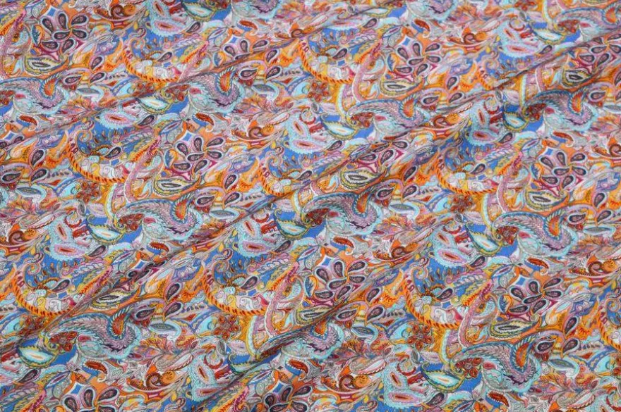TESSUTO VISCOSA/LINO FANTASIA CASHMERE ARANCIO BLU