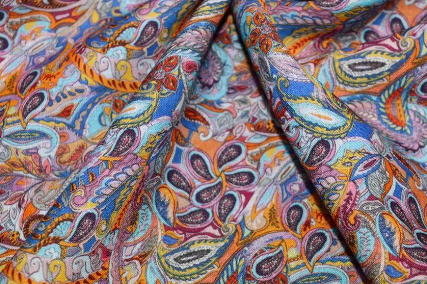 TESSUTO VISCOSA/LINO FANTASIA CASHMERE ARANCIO BLU