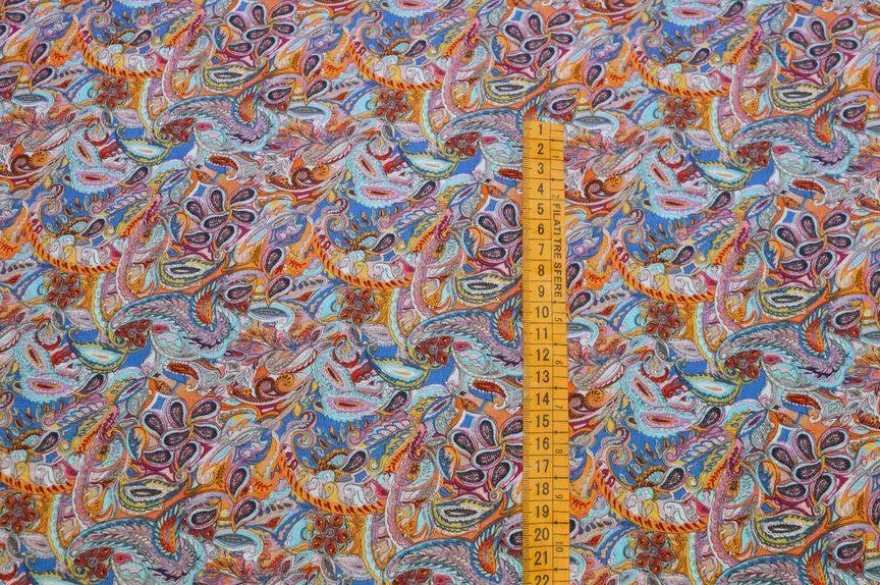 TESSUTO VISCOSA/LINO FANTASIA CASHMERE ARANCIO BLU