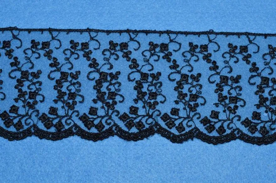 TULLE RICAMATO NERO ALTEZZA 7 CM